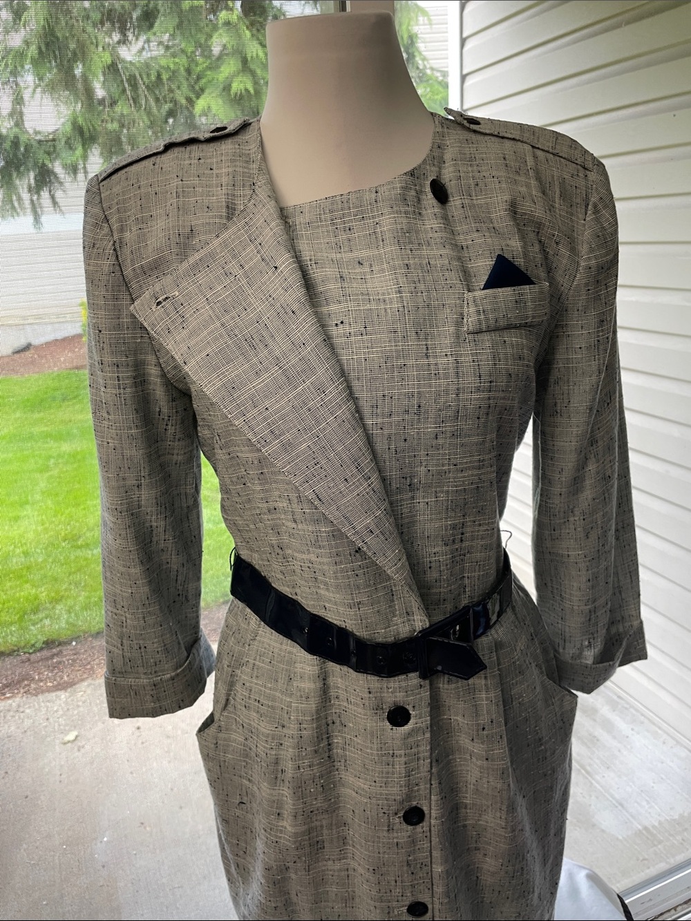 Women’s EUC VINTAGE MADE IN USA PERIWINKLE Sz 10 MIDI Tweed Dress Blk Accents - Picture 10 of 15
